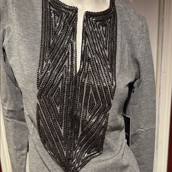 Gray Graphic Embellished Blouse with Bib Collar - Picture 2 of 7